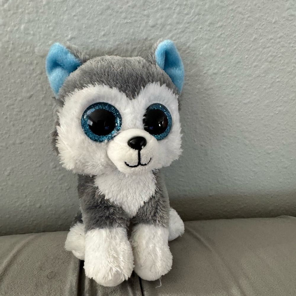 Ty Beanie Boos - Husky Puppy Dog - Plush Slush - Blue Glitter Eyes - 7”